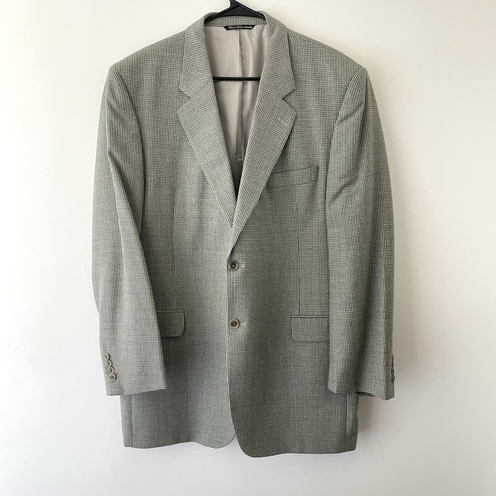 Vtg Jack Victor Blazer Men’s 46L Green Gray Wool Check Pattern Canada Union Made
